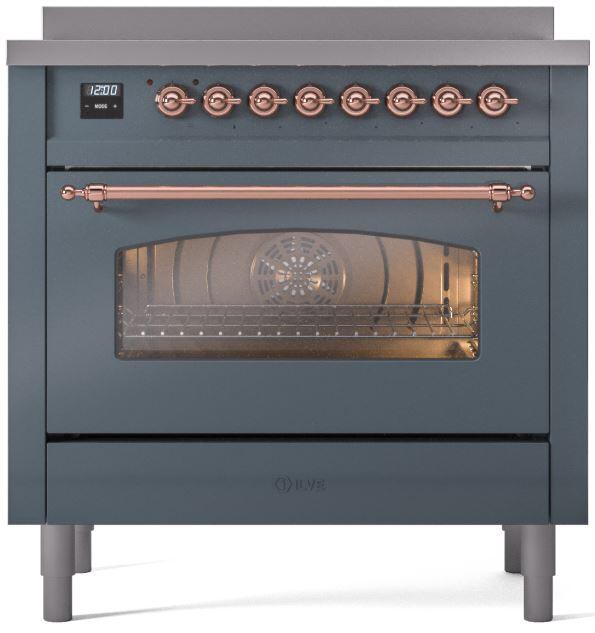 ILVE Nostalgie II 36 " Electric Range, Blue Grey, Copper Trim UPI366NMPBGP