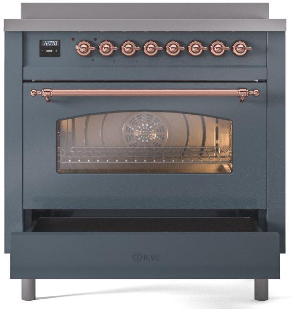 ILVE Nostalgie II 36 " Electric Range, Blue Grey, Copper Trim UPI366NMPBGP