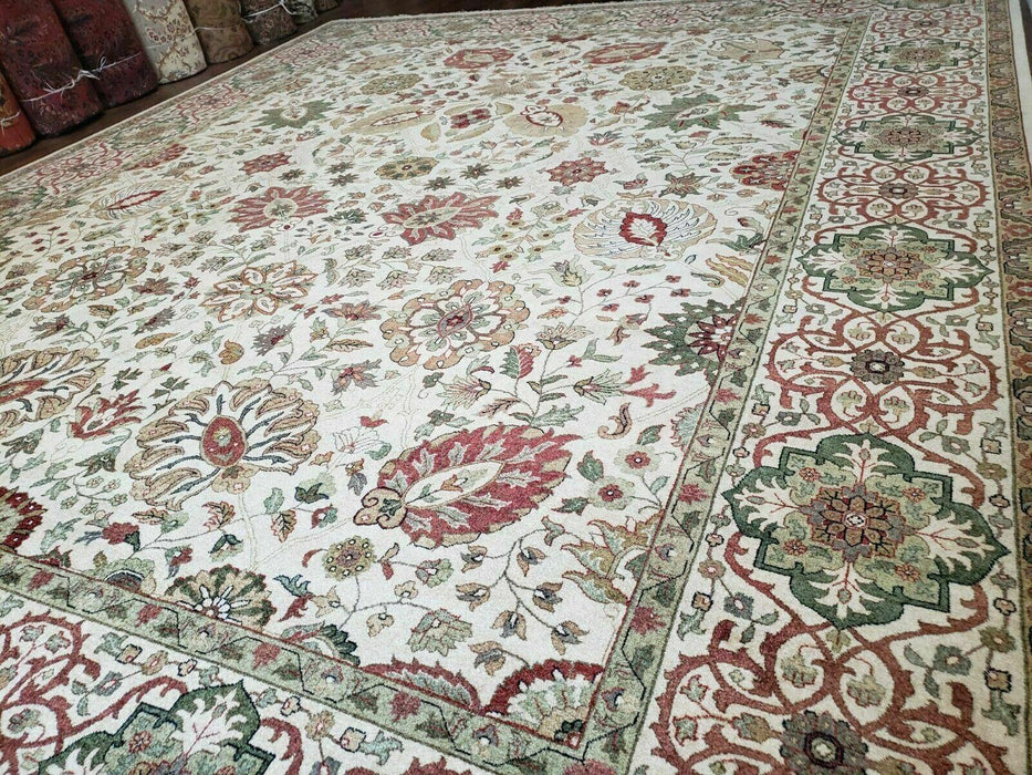 12' X 15' One-of-a-Kind Indian Hand-Knotted Wool Rug Hand Made Floral Ivory Nice