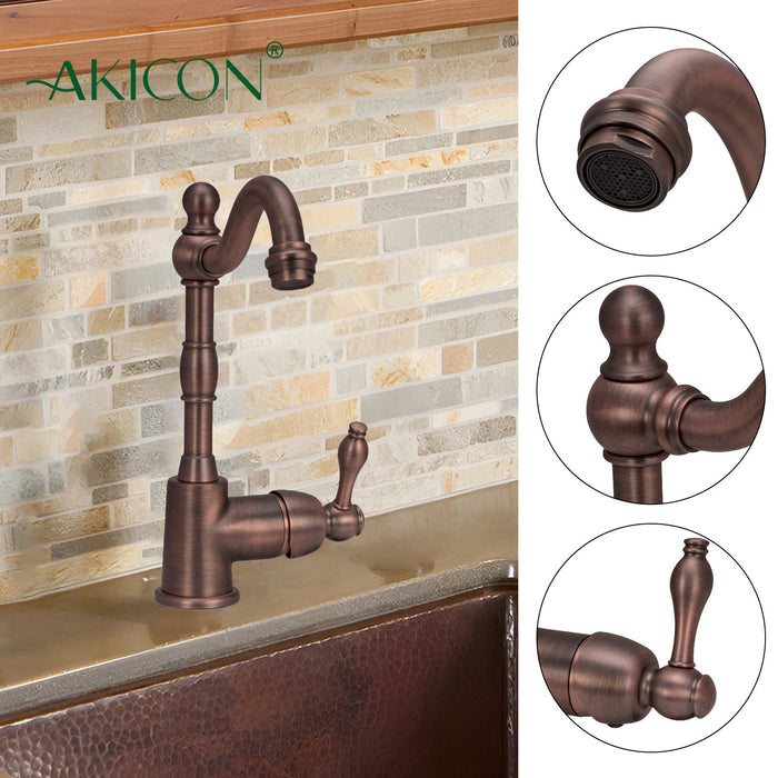 Copper One-Handle Widespread Kitchen Bar Sink Faucet, Solid Brass Prep Sink Faucet - Antique Bronze — AK96118P1-AB