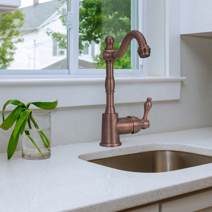Copper One-Handle Widespread Kitchen Bar Sink Faucet, Solid Brass Prep Sink Faucet - Antique Bronze — AK96118P1-AB