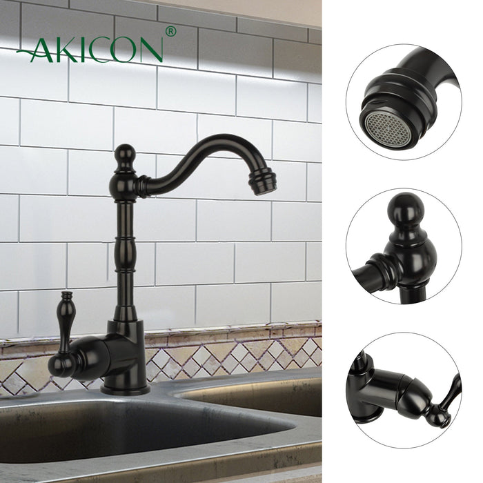One-Handle Matte Black Widespread Kitchen Bar Faucet - AK96118P1-MB
