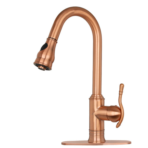 Copper Pull Out Kitchen Faucet, Single Level Solid Brass Kitchen Sink Faucets with Pull Down Sprayer - Additional View