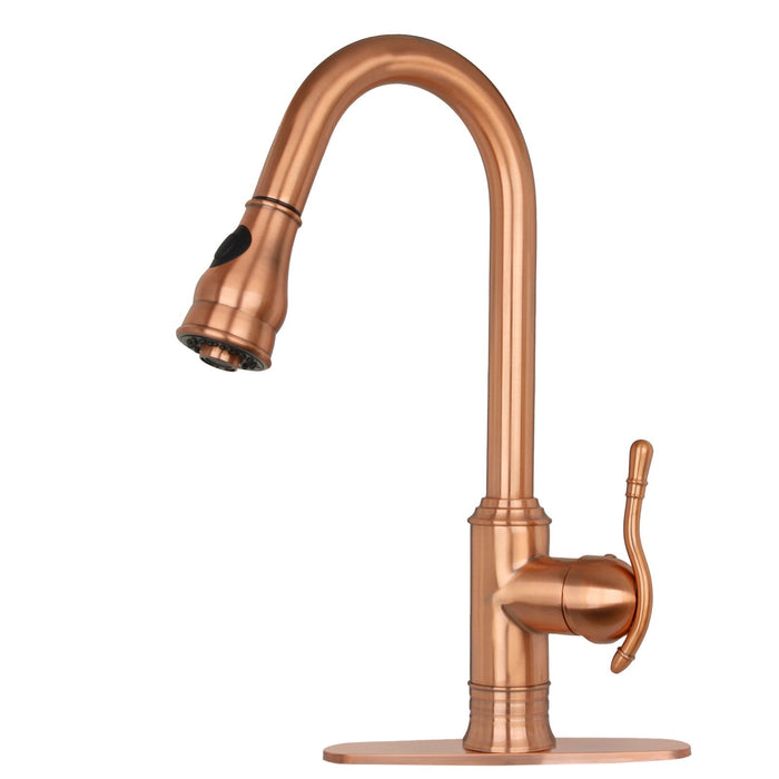 Antique Bronze Pull Out Kitchen Faucet, Single Level Solid Brass Kitchen Sink Faucets with Pull Down Sprayer - AK96415-D-AB