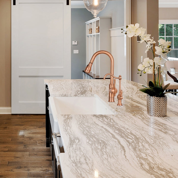 Copper Pull Out Kitchen Faucet, Single Level Solid Brass Kitchen Sink Faucets with Pull Down Sprayer - AK96415C