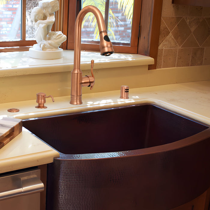 Copper Pull Out Kitchen Faucet, Single Level Solid Brass Kitchen Sink Faucets with Pull Down Sprayer - AK96415C