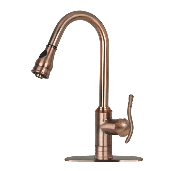 Copper Pull Out Kitchen Faucet, Single Level Solid Brass Kitchen Sink Faucets with Pull Down Sprayer — AK96415-D-C-48