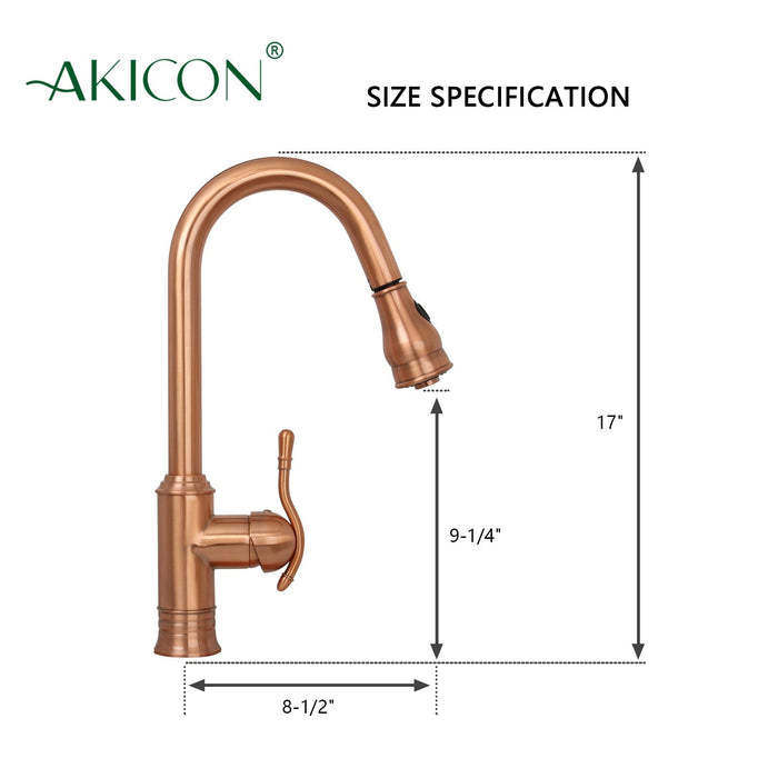 Copper Pull Out Kitchen Faucet, Single Level Solid Brass Kitchen Sink Faucets with Pull Down Sprayer - AK96415C
