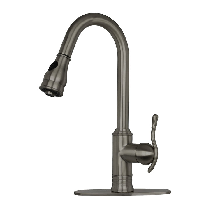 Antique Bronze Pull Out Kitchen Faucet, Single Level Solid Brass Kitchen Sink Faucets with Pull Down Sprayer - AK96415-D-AB