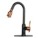 Two-Tone Matte Black & Rose Gold Pull Out Kitchen Faucet with Deck Plate, Single Level Solid Brass Kitchen Sink Faucets with Pull Down Sprayer — AK96415BLRG