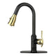 Two-Tone Matte Black & Gold Pull Out Kitchen Faucet with Deck Plate, Single Level Solid Brass Kitchen Sink Faucets with Pull Down Sprayer — AK96415BLZG