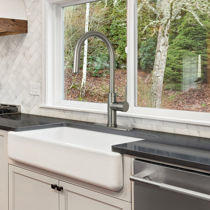 Gun Black Pull Out Kitchen Faucet with Deck Plate, Single Level Solid Brass Kitchen Sink Faucets with Pull Down Sprayer-AK96416BGB