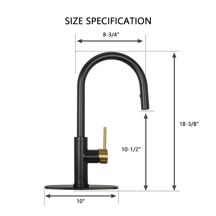 Matte Black & Brushed Gold Pull Out Kitchen Faucet with Deck Plate, Single Level Solid Brass Kitchen Sink Faucets with Pull Down Sprayer-AK96416BLBG