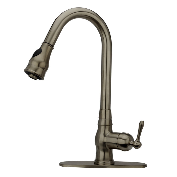 Pull Out Kitchen Faucet with Deck Plate, Single Level Solid Brass Kitchen Sink Faucets with Pull Down Sprayer — AK96418-D-C-48