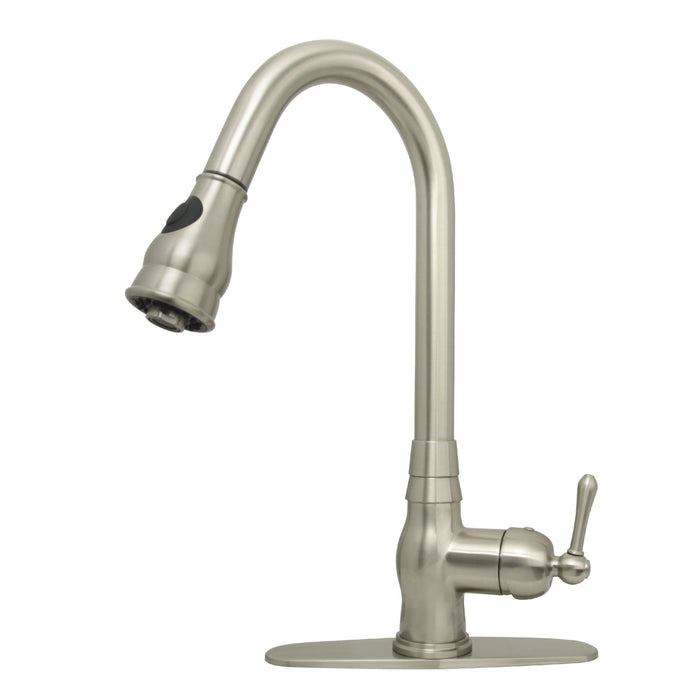 Pull Out Kitchen Faucet with Deck Plate, Single Level Solid Brass Kitchen Sink Faucets with Pull Down Sprayer — AK96418-D-C-48