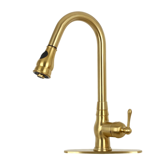 Pull Out Kitchen Faucet with Deck Plate, Single Level Solid Brass Kitchen Sink Faucets with Pull Down Sprayer — AK96418-D-C-48