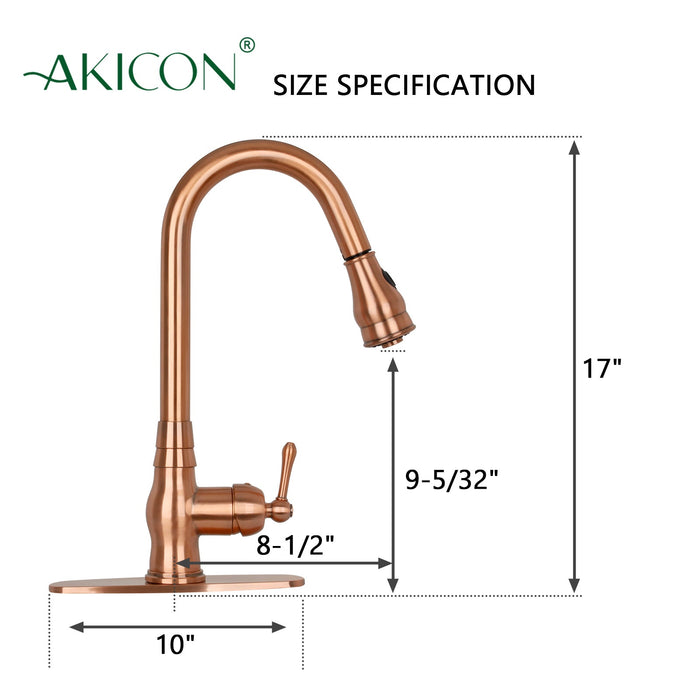 Pull Out Kitchen Faucet with Deck Plate, Single Level Solid Brass Kitchen Sink Faucets with Pull Down Sprayer — AK96418-D-C-48