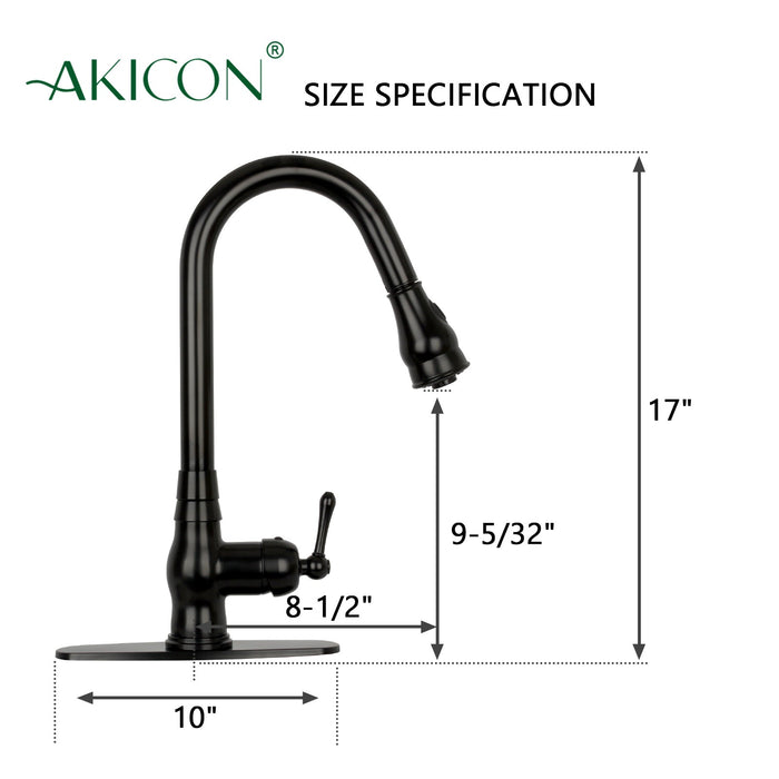 Pull Out Kitchen Faucet with Deck Plate, Single Level Solid Brass Kitchen Sink Faucets with Pull Down Sprayer-AK96418-D-MB