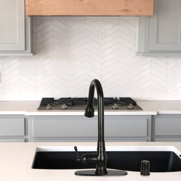 Pull Out Kitchen Faucet with Deck Plate, Single Level Solid Brass Kitchen Sink Faucets with Pull Down Sprayer-AK96418-D-MB