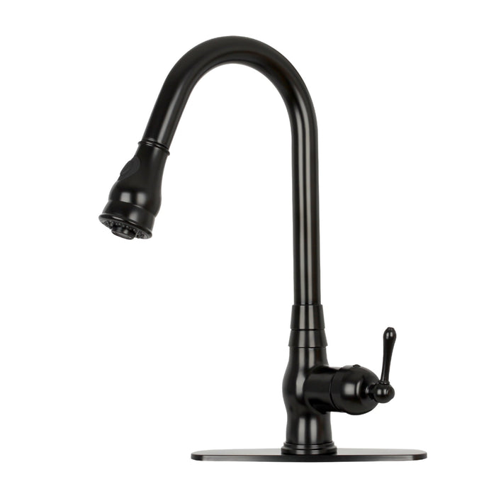 Pull Out Kitchen Faucet with Deck Plate, Single Level Solid Brass Kitchen Sink Faucets with Pull Down Sprayer — AK96418-D-C-48
