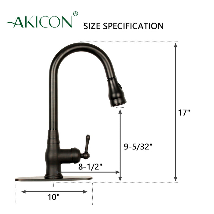 Pull Out Kitchen Faucet with Deck Plate, Single Level Solid Brass Kitchen Sink Faucets with Pull Down Sprayer-AK96418-D-ORB
