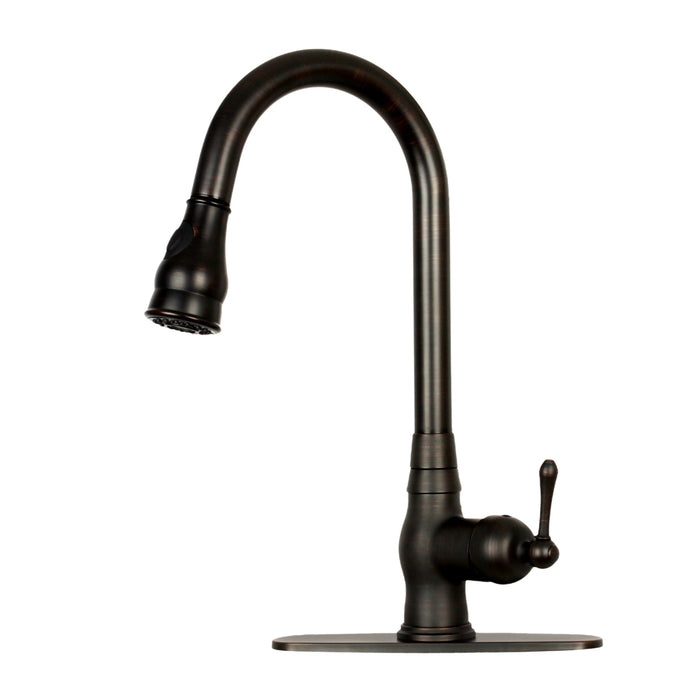 Pull Out Kitchen Faucet with Deck Plate, Single Level Solid Brass Kitchen Sink Faucets with Pull Down Sprayer — AK96418-D-C-48