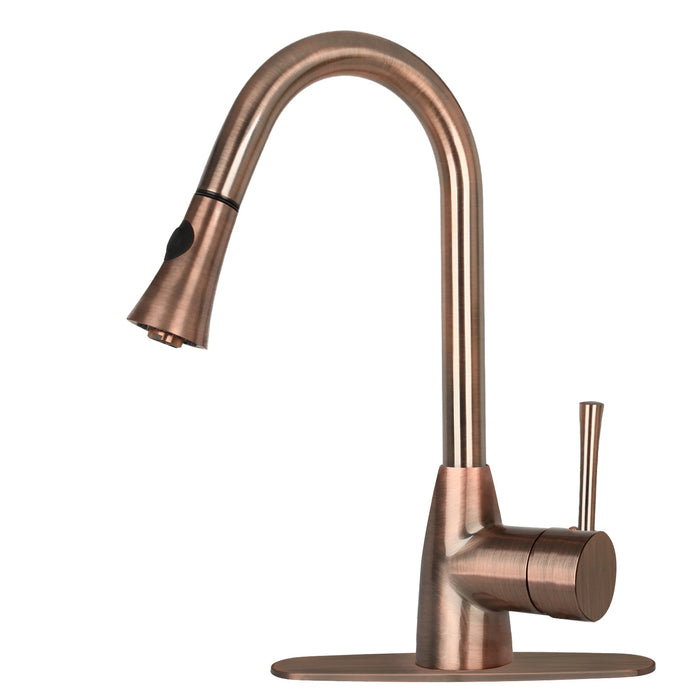 Copper Pull Out Kitchen Faucet, Single Level Solid Brass Kitchen Sink Faucets with Pull Down Sprayer — AK96455-C-48