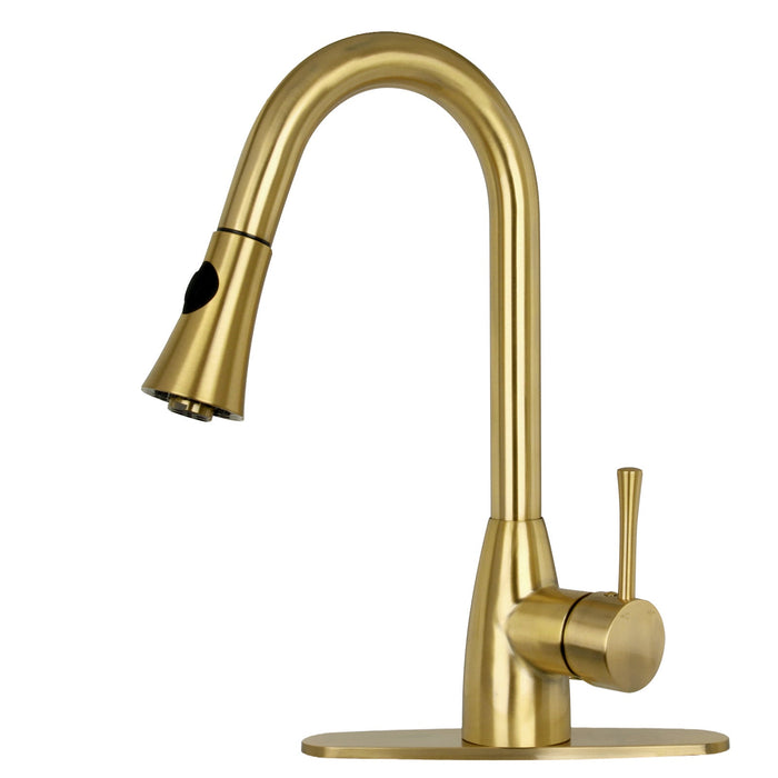 Copper Pull Out Kitchen Faucet, Single Level Solid Brass Kitchen Sink Faucets with Pull Down Sprayer - AK96455C