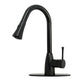 Matte Black Pull Out Kitchen Faucet with Deck Plate, Single Level Solid Brass Kitchen Sink Faucets with Pull Down Sprayer — AK96455-MB