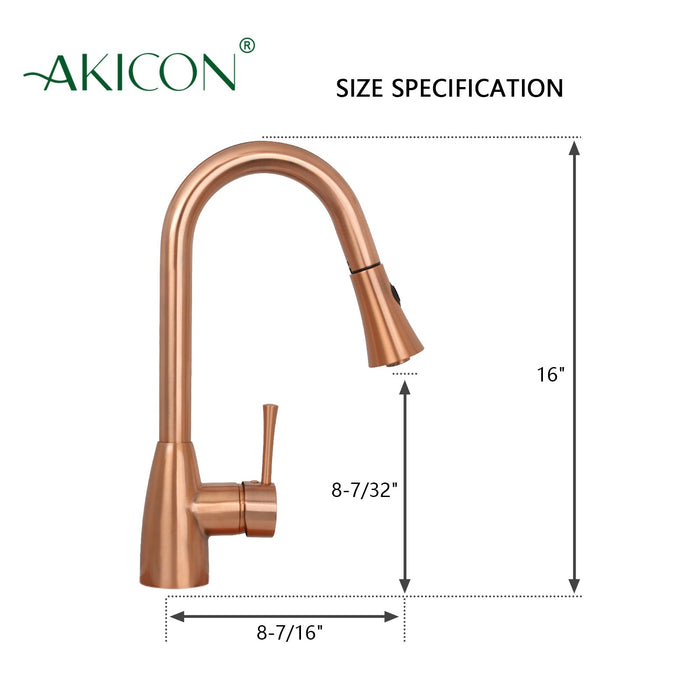 Copper Pull Out Kitchen Faucet, Single Level Solid Brass Kitchen Sink Faucets with Pull Down Sprayer — AK96455-C-48