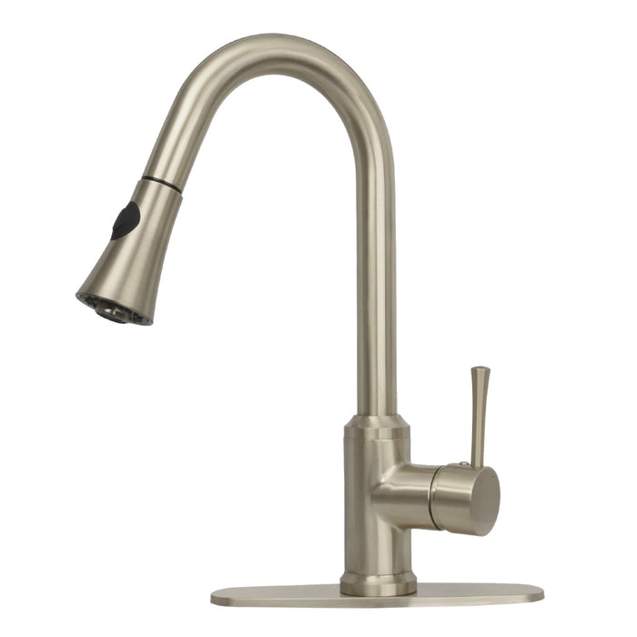 Gun Black Pull Out Kitchen Faucet with Deck Plate, Single Level Solid Brass Kitchen Sink Faucets with Pull Down Sprayer-AK96466-GB