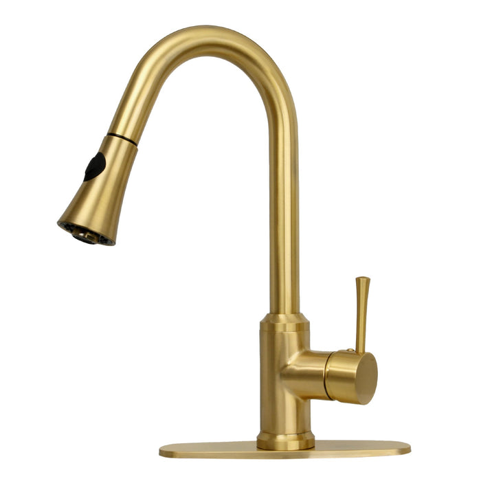 Gun Black Pull Out Kitchen Faucet with Deck Plate, Single Level Solid Brass Kitchen Sink Faucets with Pull Down Sprayer-AK96466-GB