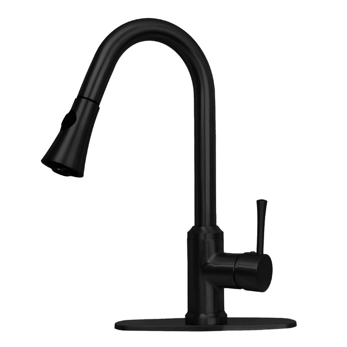 Gun Black Pull Out Kitchen Faucet with Deck Plate, Single Level Solid Brass Kitchen Sink Faucets with Pull Down Sprayer-AK96466-GB