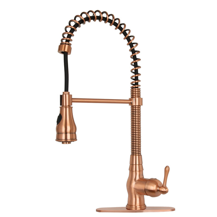Copper Pre-Rinse Spring Kitchen Faucet, Single Level Solid Brass Kitchen Sink Faucets with Pull Down Sprayer — AK96518A-C-48