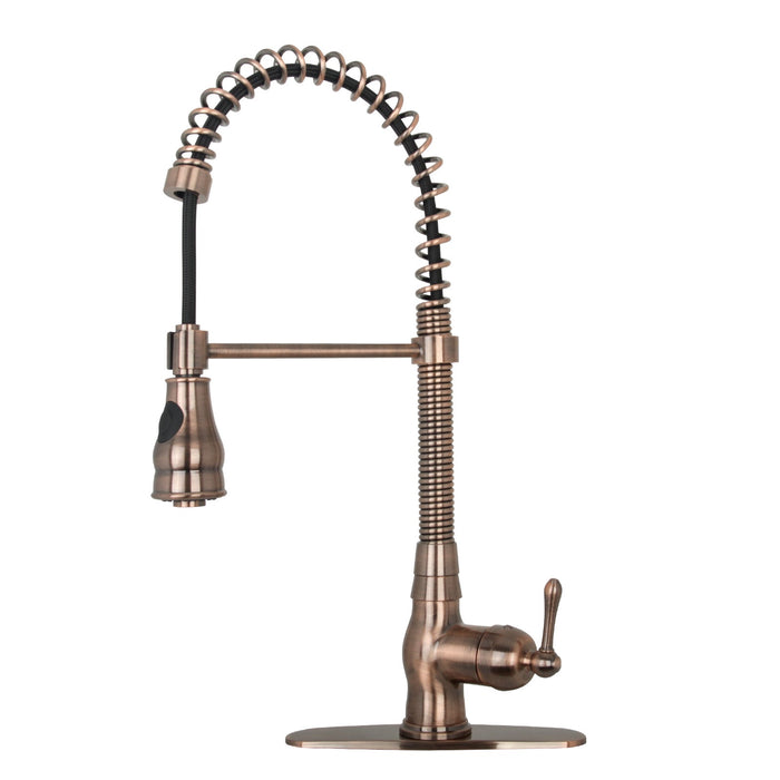 Copper Pre-Rinse Spring Kitchen Faucet, Single Level Solid Brass Kitchen Sink Faucets with Pull Down Sprayer — AK96518A-C-48