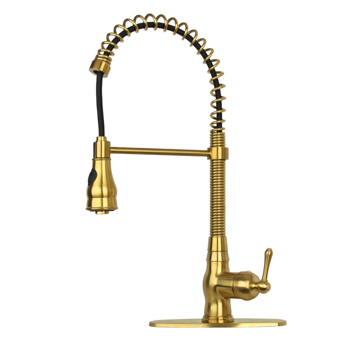 Copper Pre-Rinse Spring Kitchen Faucet, Single Level Solid Brass Kitchen Sink Faucets with Pull Down Sprayer — AK96518A-C-48