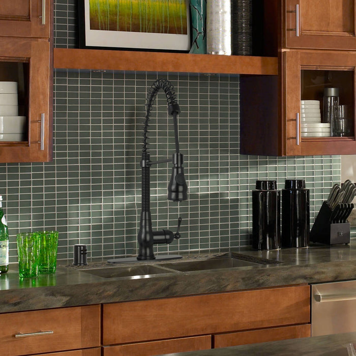 Matte Black Pre-Rinse Spring Kitchen Faucet, Single Level Solid Brass Kitchen Sink Faucets with Pull Down Sprayer - AK96518A-MB