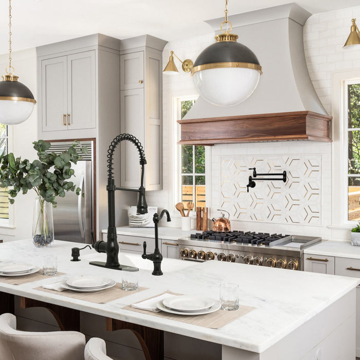 Matte Black Pre-Rinse Spring Kitchen Faucet, Single Level Solid Brass Kitchen Sink Faucets with Pull Down Sprayer - AK96518A-MB