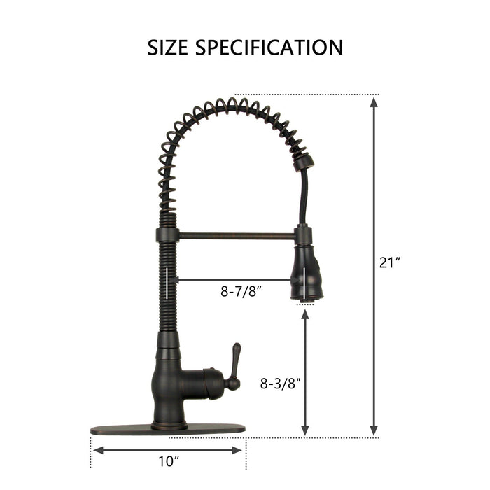 Oil Rubbed Bronze Pre-Rinse Spring Kitchen Faucet, Single Level Solid Brass Kitchen Sink Faucets with Pull Down Sprayer - AK96518A-ORB