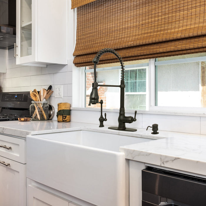 Oil Rubbed Bronze Pre-Rinse Spring Kitchen Faucet, Single Level Solid Brass Kitchen Sink Faucets with Pull Down Sprayer - AK96518A-ORB
