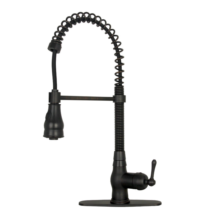 Antique Bronze Pre-Rinse Spring Kitchen Faucet, Single Level Solid Brass Kitchen Sink Faucets with Pull Down Sprayer - AK96518A-AB