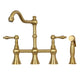 Two-Handles Brushed Gold Bridge Kitchen Faucet with Side Sprayer — AK96718-BTG