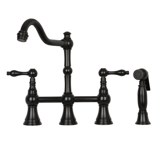Two-Handles Copper Bridge Kitchen Faucet with Side Sprayer - Additional View
