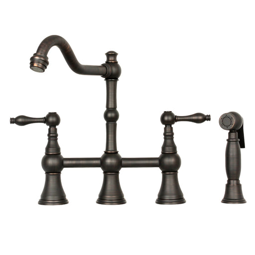 Two-Handles Copper Bridge Kitchen Faucet with Side Sprayer - Additional View