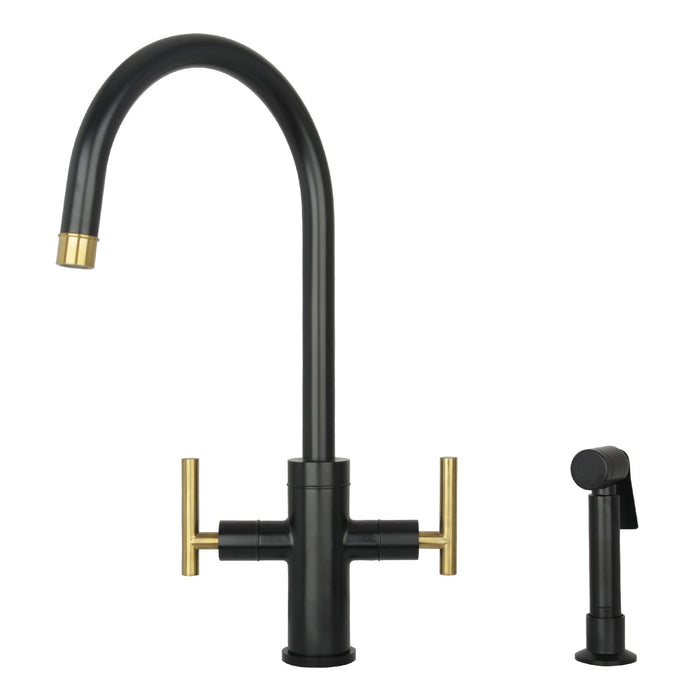 Two-Handle Copper Widespread Kitchen Faucet with Side Sprayer — AK96766-C-48