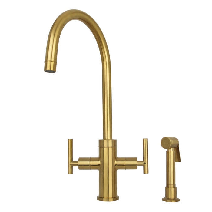 Two-Handle Copper Widespread Kitchen Faucet with Side Sprayer-AK96766C