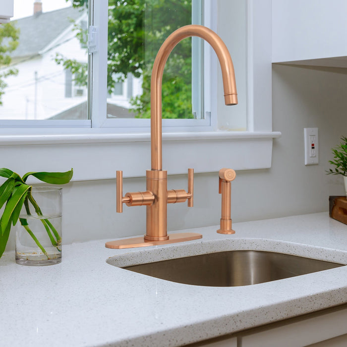 Two-Handle Copper Widespread Kitchen Faucet with Side Sprayer-AK96766C