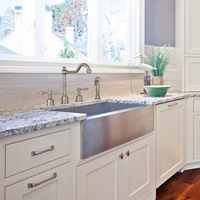 Two-Handles Brushed Nickel Widespread Kitchen Faucet with Side Sprayer - AK96818-BN