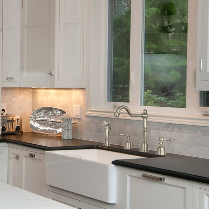 Two-Handles Brushed Nickel Widespread Kitchen Faucet with Side Sprayer - AK96818-BN