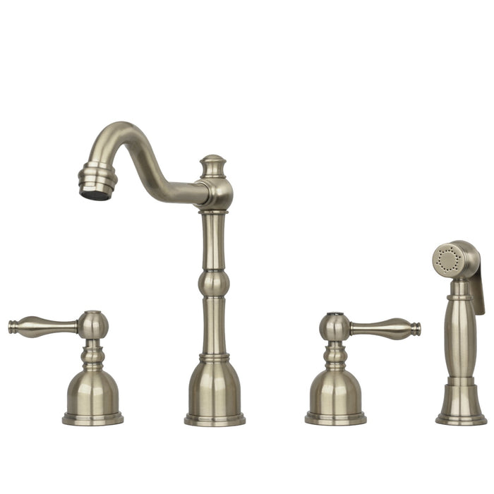 Two-Handles Copper Widespread Kitchen Faucet with Side Sprayer — AK96818-C-48